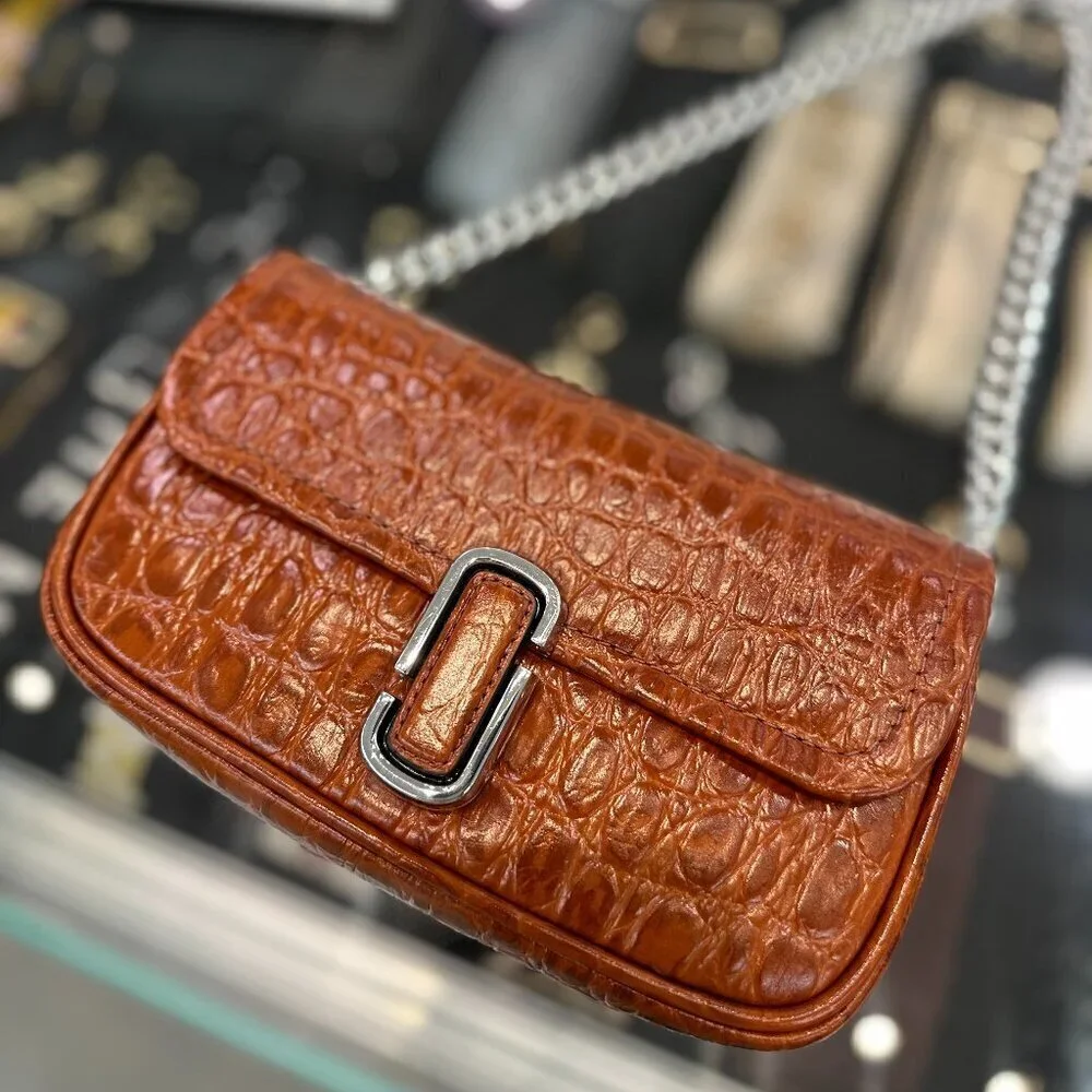 NWT! New Marc Jacobs J Marc Mini Shoulder Bag -Croc-embossed Leather Cognac 3way
